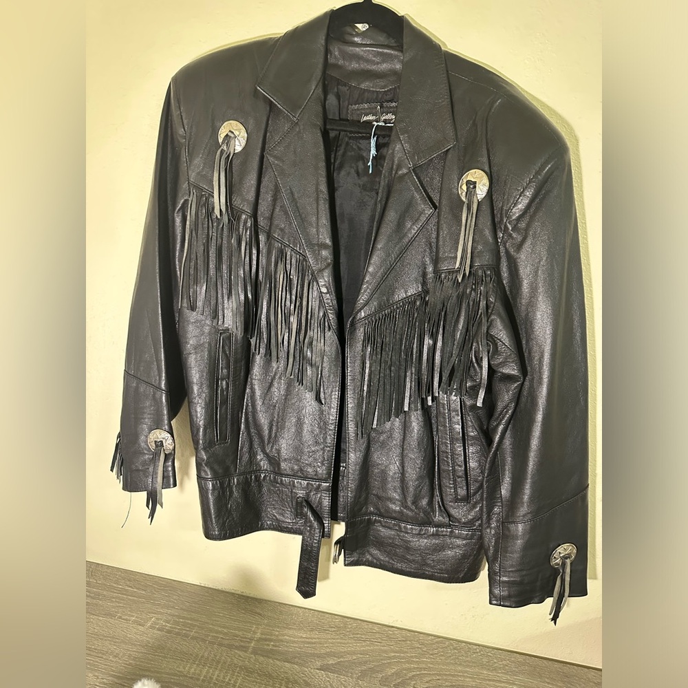 Leather gallery western/baker 100 leather jacket with fringes, black, size S